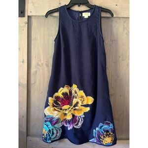 Anthropologie Maeve Posie Shift Dress‎ Size X-Small Blue Floral Linen Blend